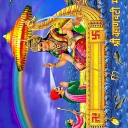 British Terminal Gold Toned & Blue Goddess Vahanvati Sikotar Maa Painting Wall Art-image-89