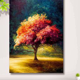 SAF Yellow & Blue Tree Painting Canvas Wall Art-52
