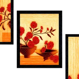 PnF Red & Beige 3 Pieces Paper And Wooden Painting Wall Art-16