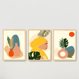 SAF 3-Pcs White & Yellow Boho Women Painting Framed Wall Art-15