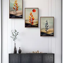 999Store  Orange & Brown 3Pcs Floral And Botanical Wall Paintings-image-71