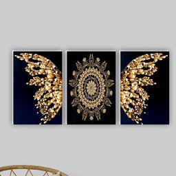 SAF Black & Blue 3 Pieces Traditional Matte Finish Wall Art-32