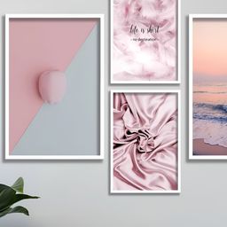 Aura Pink & Grey 4 Pieces Paper Wall Paintings-picture-30