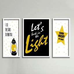 SAF Set Of 3 Black & White UV Textured Painted Wall Art-56