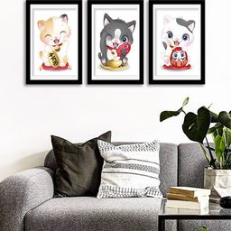 WENS Set Of 3 Multicoloured Cute Kittens Wall Art Painting-91