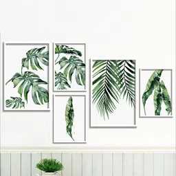 SAF White & Green 5 Pieces Modern Art Printed UV Coating Wall Art-23