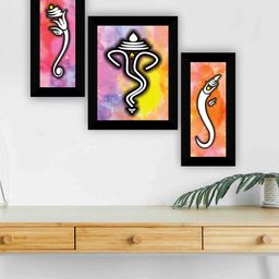 SAF Blue & Yellow 3-Pieces Lord Ganesha Printed Framed Wall Art-image-90
