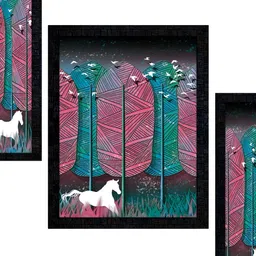 PnF Charcoal & Pink 3 Pieces Paper Birds and Animals Wall Arts-image-46