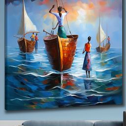 Aura Blue & Brown Canvas Wall Painting-image-1