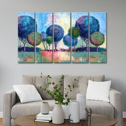 999Store Blue 5 Pieces Abstract Effect Tree Modern Art Multi Frame Painting Art Panels-25