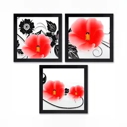 PnF Black & Red 3 Pieces Floral and Botanical Wooden Painting Wall Art-12
