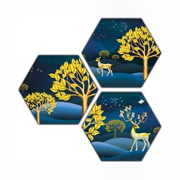 PnF Blue & Yellow 3 Pieces Wooden Floral and Botanical Painting Wall Art-image-128