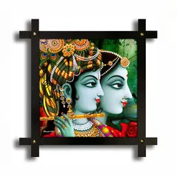 PnF Black & Green Radha Krishna Religious Wooden Painting Wall Art-image-66