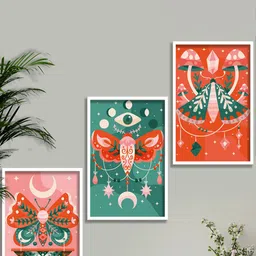 SAF Pink & Green 3 Pieces Abstract Printed Framed Wall Art-image-4
