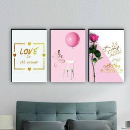 SAF White & Pink 3 Pieces Love Quotes Matte Finish Wall Art-53