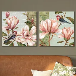 Art Street Green & Pink 2-Pieces Flower Printed Canvas Wall Art-50