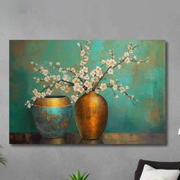 SAF Green & White Unframed Rolled Floral Theme Wall Art-image-84