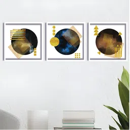 Aura Yellow & Blue 3 Pieces Wooden Abstract Wall Art-16