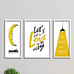 SAF Set Of 3 Yellow & White UV Textured Painted Wall Art-46