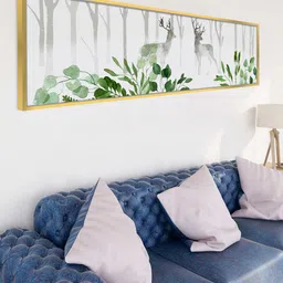 Art Street Green & Gold Landscape Dear in the forest Canvas Wall Art-image-55