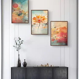 999Store Brown & Orange 3Pcs Floral And Botanical Wall Paintings-image-39