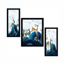 PnF Black & Blue 3 Pieces Wooden Birds and Animals Wall Painting-image-56