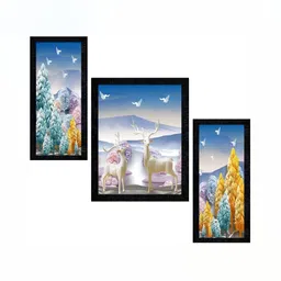 PnF Black & Blue 3 Pieces Wooden Birds and Animals Painting Wall Art-image-88