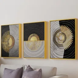 Art Street 3 Pcs Golden & Black Abstract Painting Wall Art-19