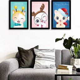 WENS Set Of 3 Multicoloured Cute Cartoon Wall Art Paintings-55