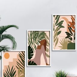 SAF Rose-Color & Green 3-Pieces Modern Boho Art Printed Framed Wall Art-image-84