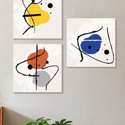Art Street Blue & Yellow 3 Pieces Abstract Polka Dot Cotton Canvas Wall Art-image-80