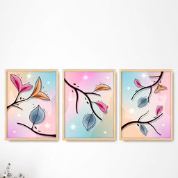 SAF 3-Pcs Pink & Blue Modern Art Painting Framed Wall Art-28