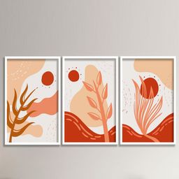 SAF 3-Pcs White & Orange Modern Boho Painting Framed Wall Art-image-88