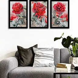 WENS Set Of 3 Multicoloured Watercolor Roses Wall Art Painting-61