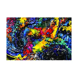 Inephos Yellow & Blue Abstract Printed Canvas Wall Art-1