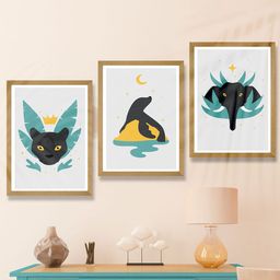 SAF Black & Blue 3 Pieces Printed Framed Wooden Wall Arts-image-26