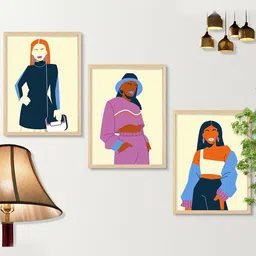 SAF 3-Pcs Green & Pink Boho Women Painting Framed Wall Art-22
