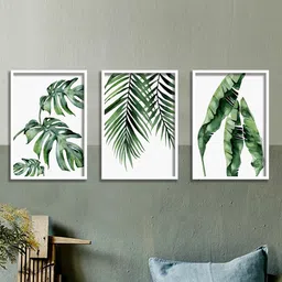 SAF Set Of 3 Green & White Textured FramedWall Painting-18