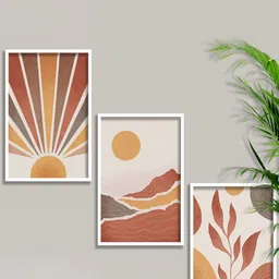 SAF Beige & Brown 3 Pieces  Boho Art Painting Framed Wall Art-6