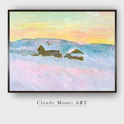 The Art House Blue & Pink Norwegian Landscape Blue Houses Canvas Painting Wall Art-image-14