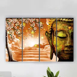 SAF 4-PC Orange & Golden Buddha Printed Wall Art-image-39