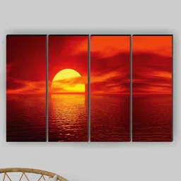 SAF 4-Pcs Red & Yellow Sunrise Painting Framed Wall Art-30