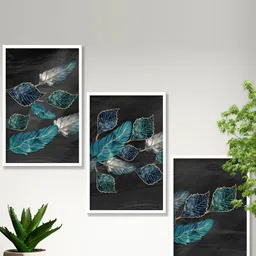 SAF Black & Teal 3 Pieces Modern Boho Art Painting Framed Wall Art-5