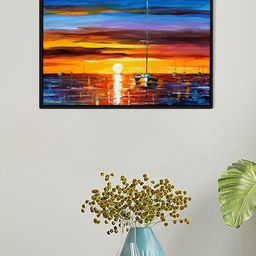 Art Street Black & Blue Calm Sunset Landscape Painting Wall Art-46