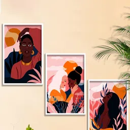 SAF 3-Pcs Brown & Orange Modern Boho Painting Framed Wall Art-image-90