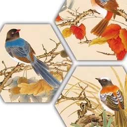 PnF Blue & Red 3 Pieces Wooden Birds and Animals Painting Wall Art-image-78