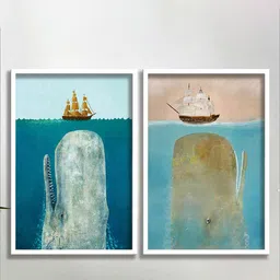 SAF Blue & Brown 2-Pieces Modern Art Printed Framed UV Coating Wall Art-3