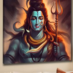 SAF Orange & Blue Wooden Lord Shiva Wall Art-14