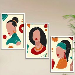 SAF  Beige & Green 3 Pieces Modern White Framed Wall Art-31