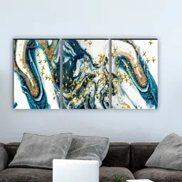 SAF White & Blue 3 Pieces Abstract Wall Arts-picture-10